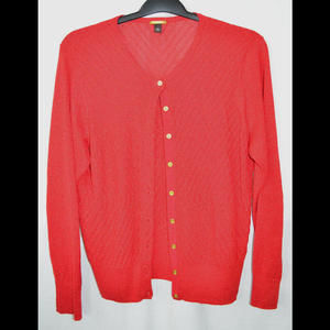Dana Buchman Dressy Sweater Cardigan Red w/Gold Fibers/Buttons Women's XL